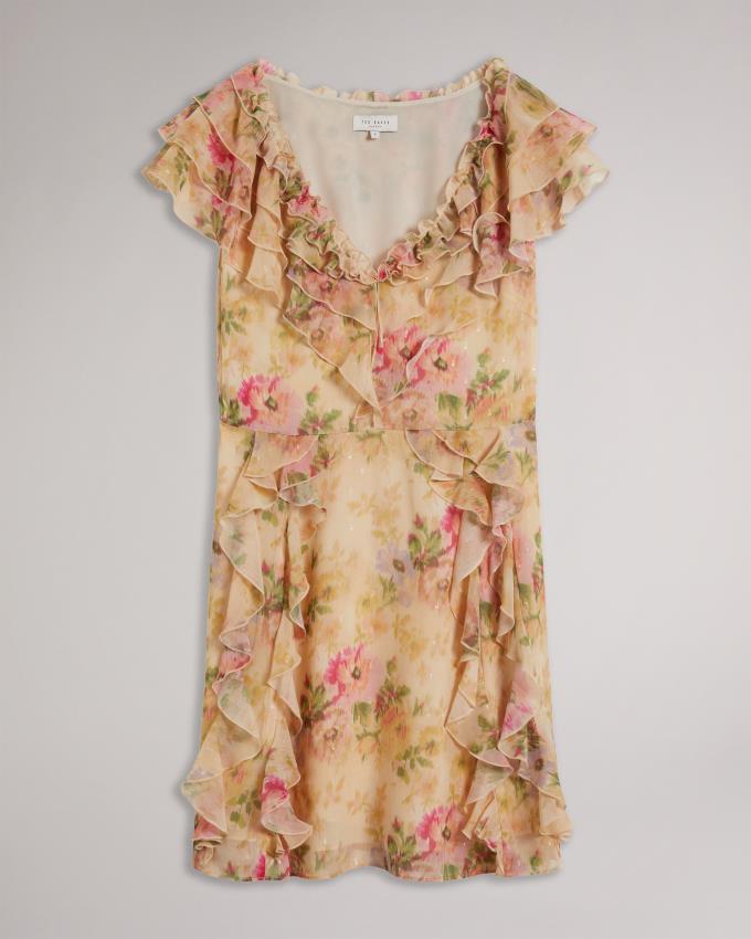 Peignoir Ted Baker Frilled Floral V Neck Mini Marron Femme | CZQ-64285627